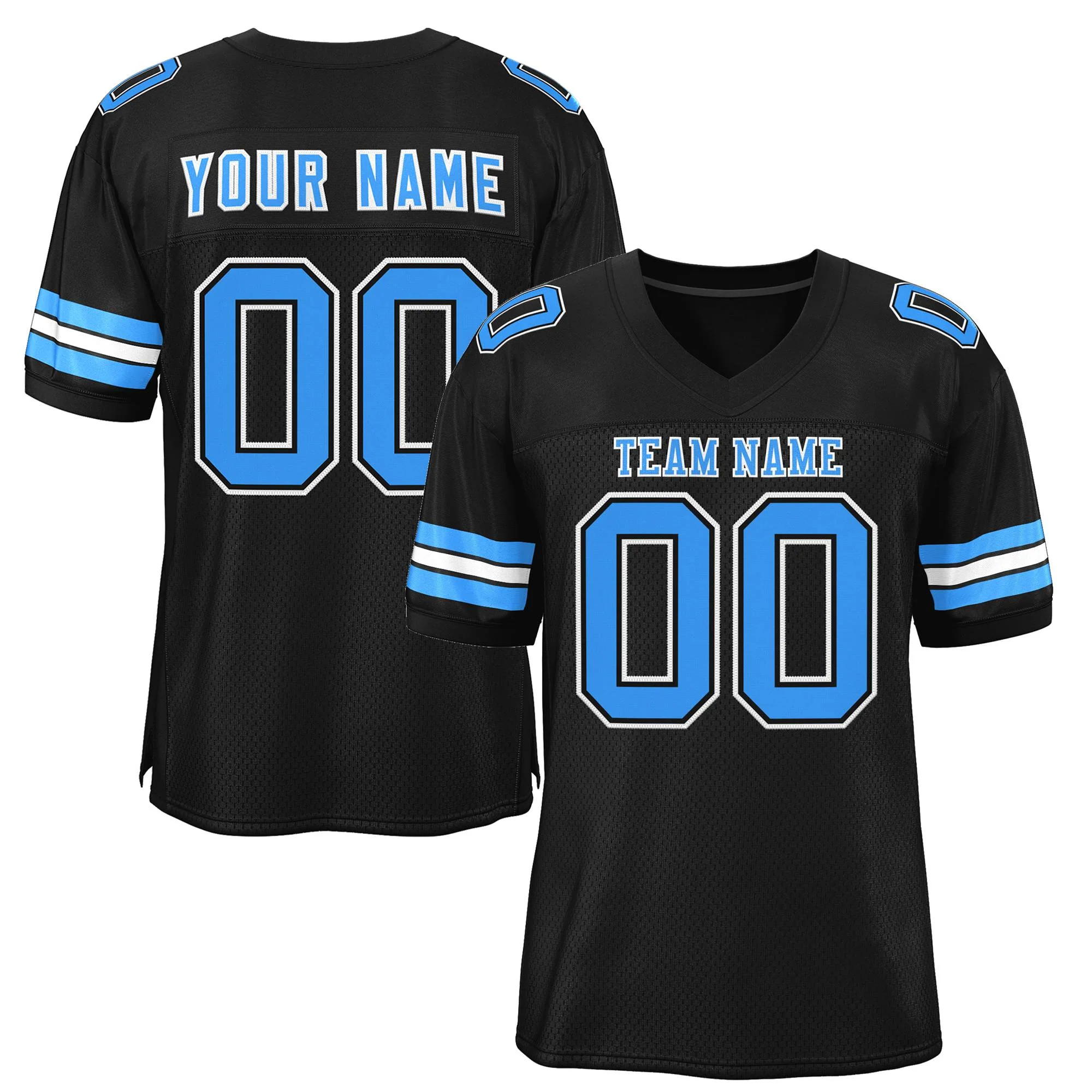 Custom Black Powder Blue-White Classic Style Mesh Authentic Football Jersey